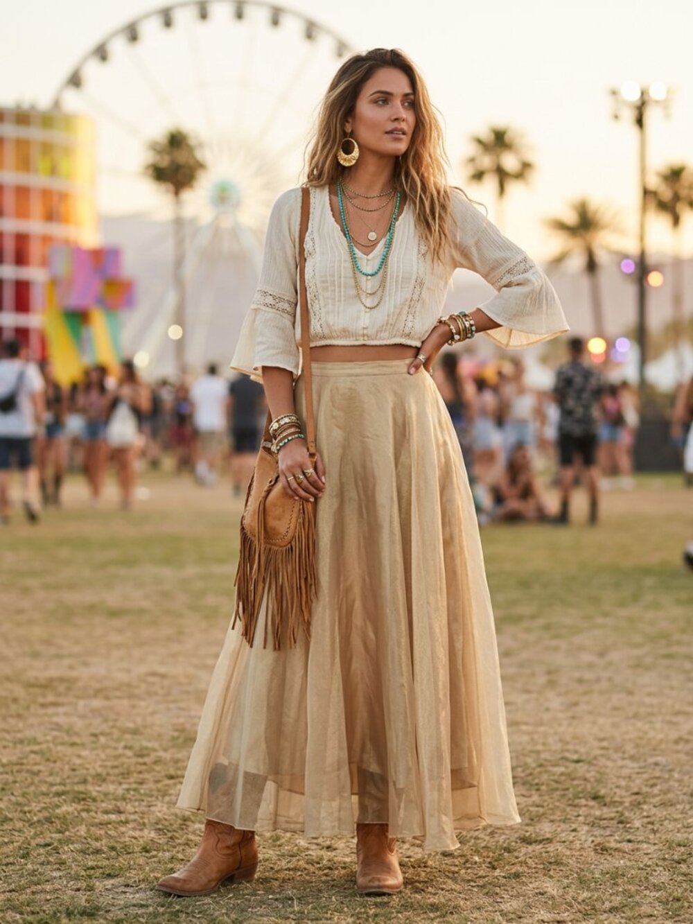 Michael Angelo Gold Celadon Green Metallic Sheer Voile Maxi Skirt Size 6